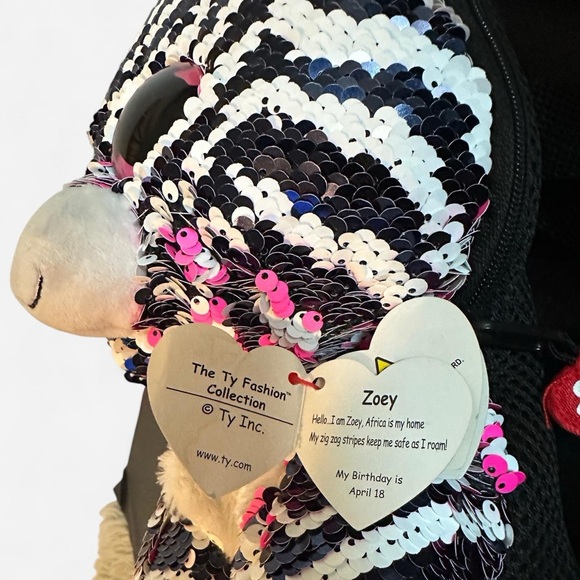 TY Fashion Flippy Sequin Backpack Zoey the Zebra - Picture 4 of 5